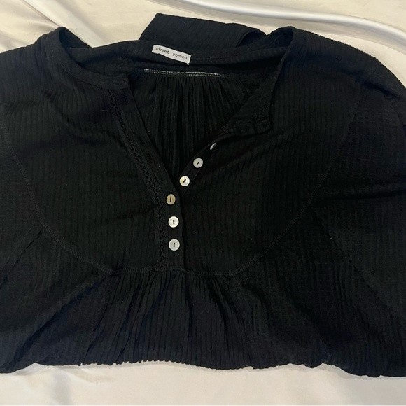 Sweet Romeo Top Black Waffle Knit Oversized Henley Nordstrom Women’s Size 1X NEW - Picture 3 of 9